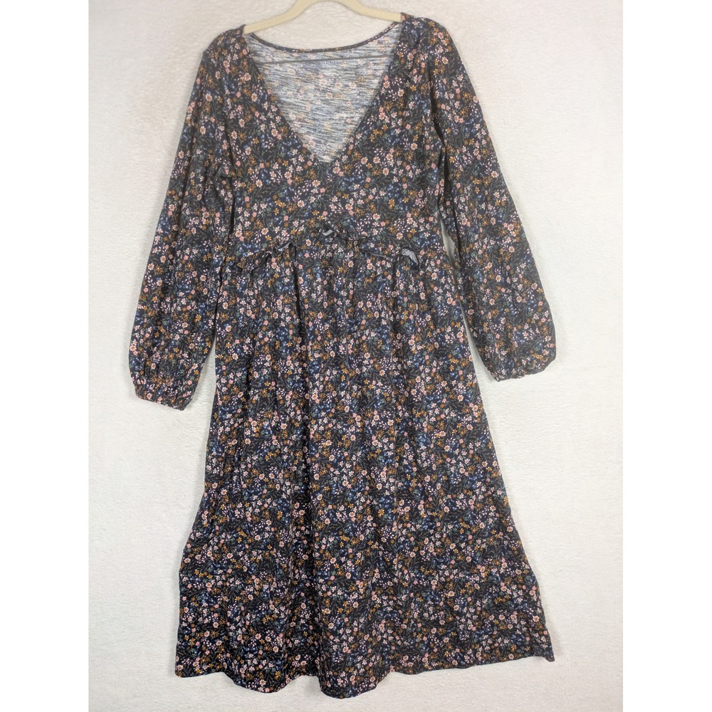 Old Navy Dress Women's M Navy Blue Floral V-Neck Long Sleeve Tiered Maternity